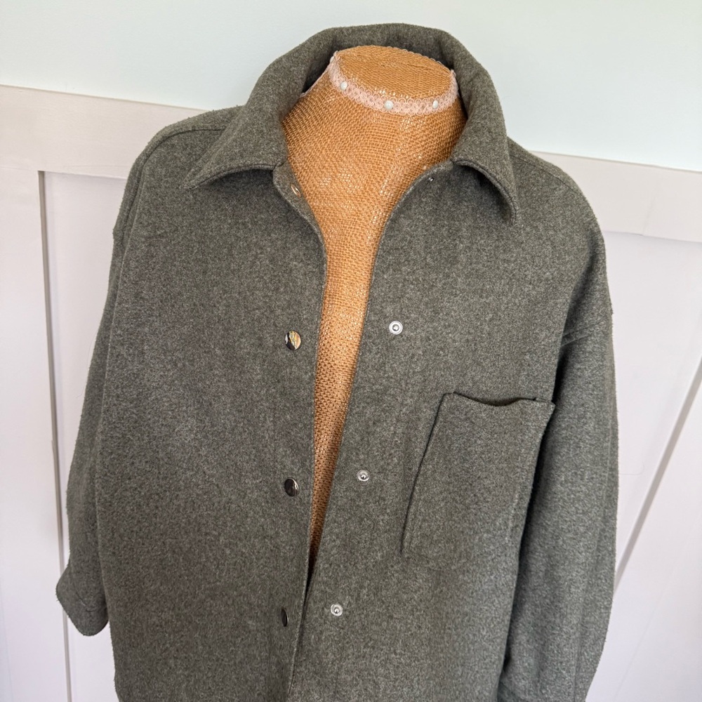Zara Women’s Oversized Shacket Shirt Jacket Green Size SM  grunge outdoor fall - Picture 2 of 9